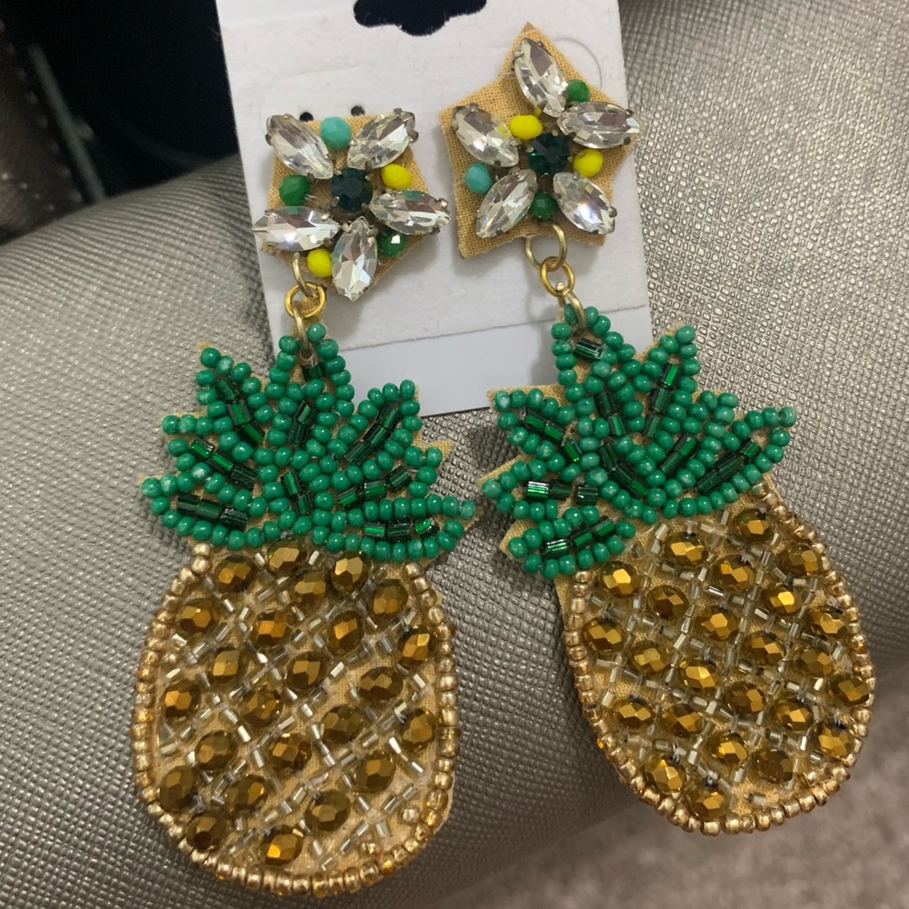 Beaded Pineapple Statement Earrings Felt Back